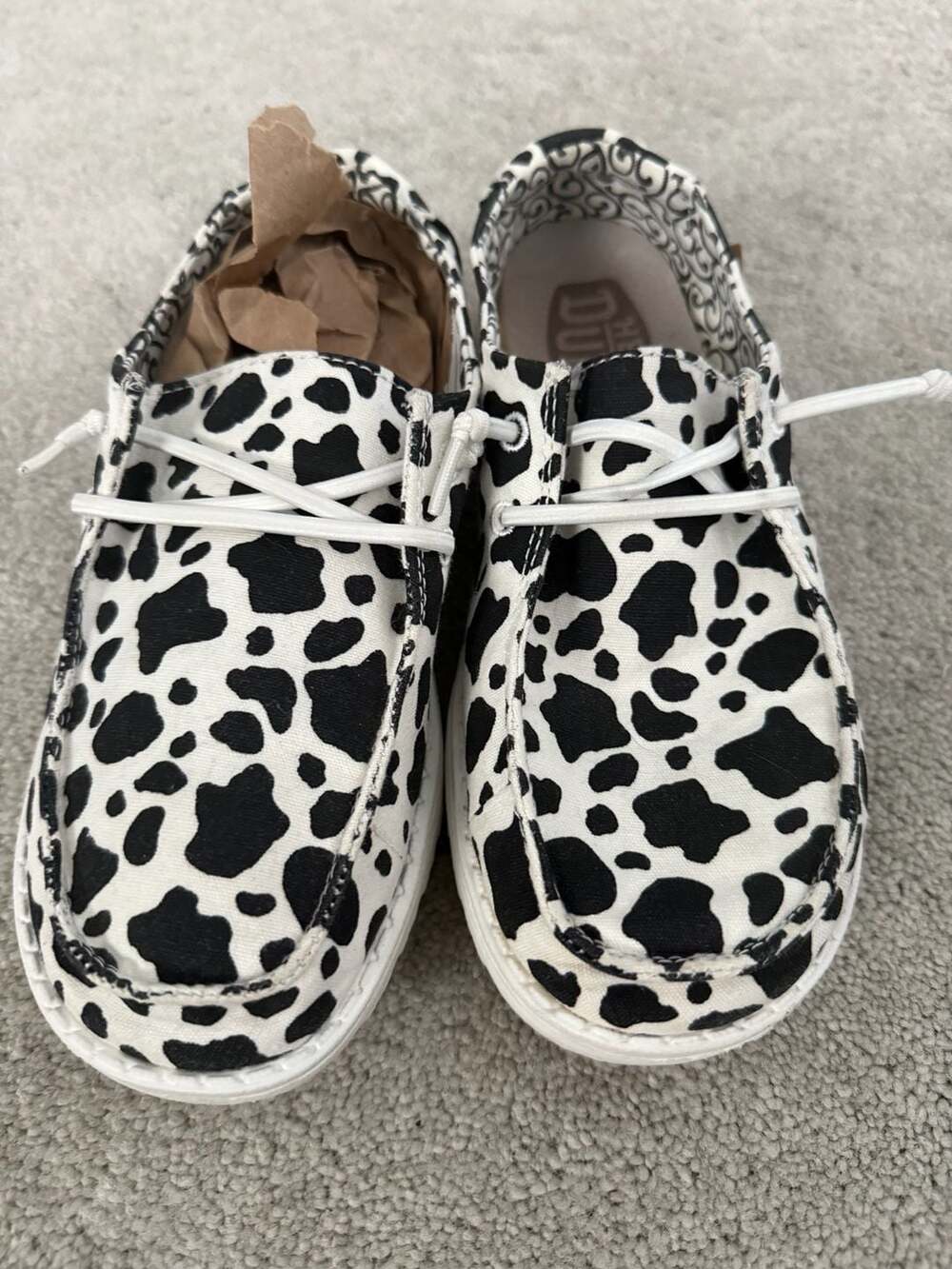 Hey Dude Wendy Milky Way Size 6 Cow Print Shoes
